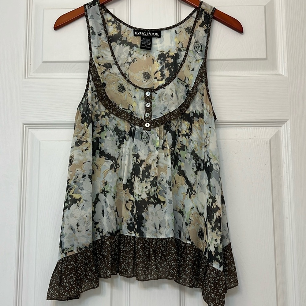 Living Doll Floral Sheer Sleeveless Flowy Blouse